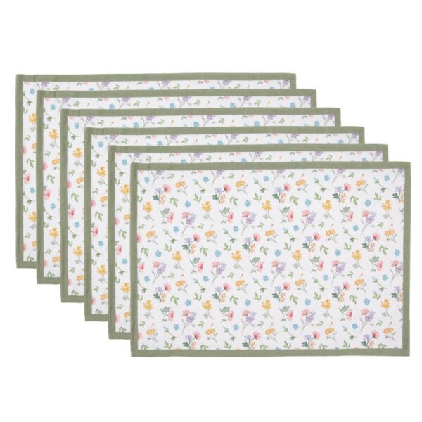 Placemats Set van 6 48x33 cm Wit Groen Katoen Bloemen