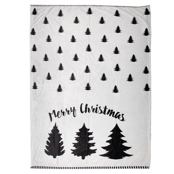 Plaid 130x170 cm Wit Zwart Polyester Kerstbomen Deken