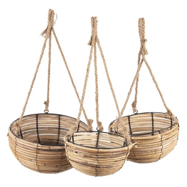Plantenhanger Set Van 3 Bruin Rotan Hangpot