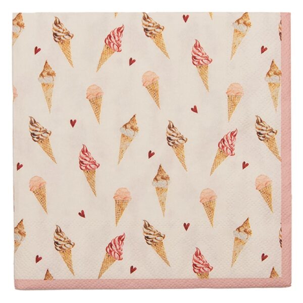 Servetten Papier Set van 20 33x33 cm (20) Beige Roze Papier IJsjes Servetten Papieren
