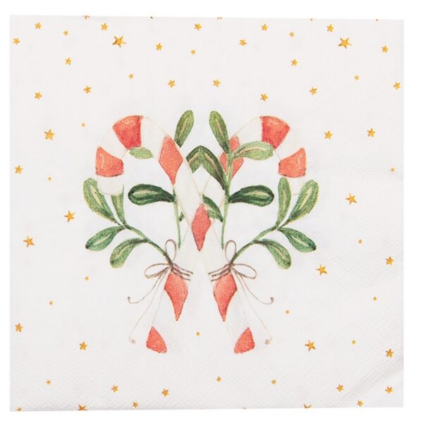 Servetten Papier Set van 20 33x33 cm (20) Wit Rood Papier Zuurstok Kerst Servetten Papieren