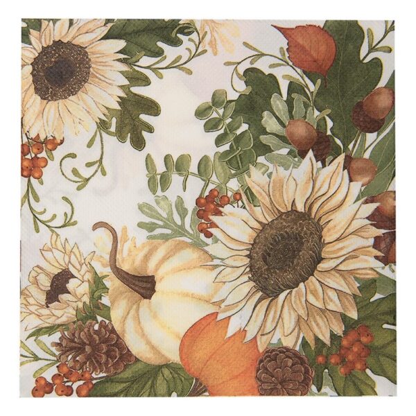 Servetten Papier Set van 20 33x33 cm Wit Beige Papier Bloemen