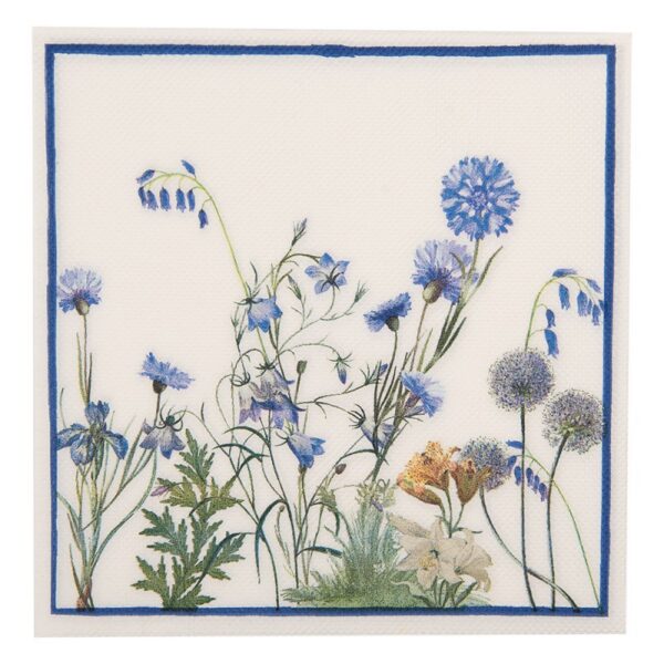 Servetten Papier Set van 20 33x33 cm Wit Blauw Papier Bloemen