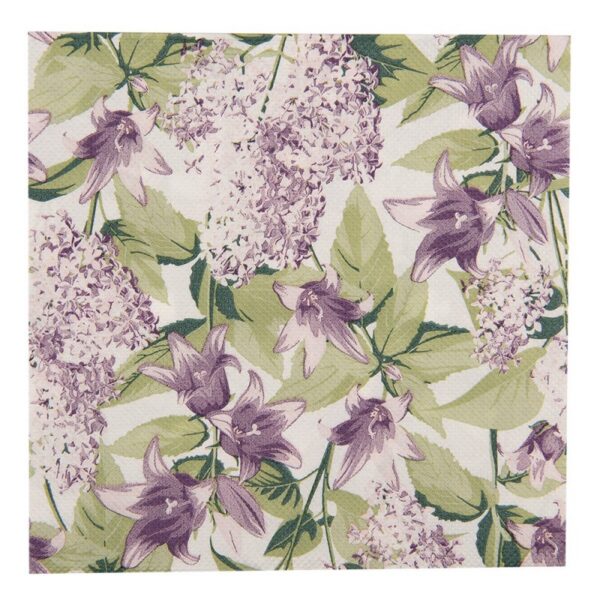 Servetten Papier Set van 20 33x33 cm Wit Paars Papier Bloemen