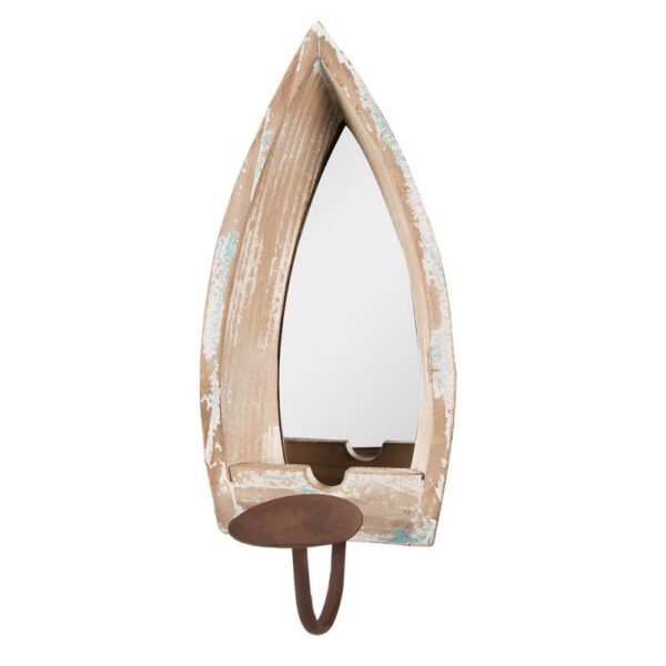 Spiegel 15x17x36 cm Beige Hout Kandelaar