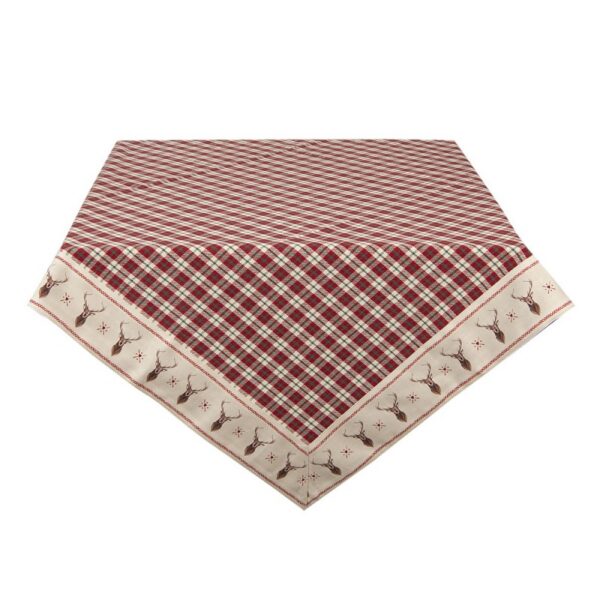 Tafelkleed 100x100 cm Rood Beige Katoen Ruit Hert Tafellaken
