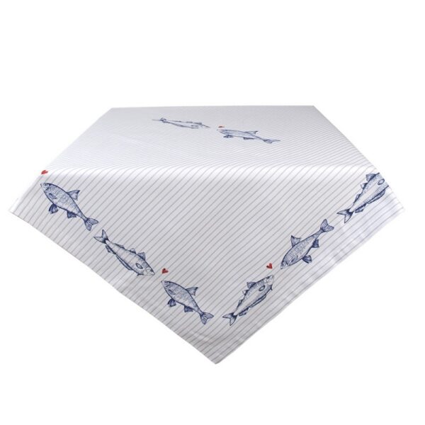 Tafelkleed 150x150 cm Wit Blauw Katoen Vissen Tafellaken