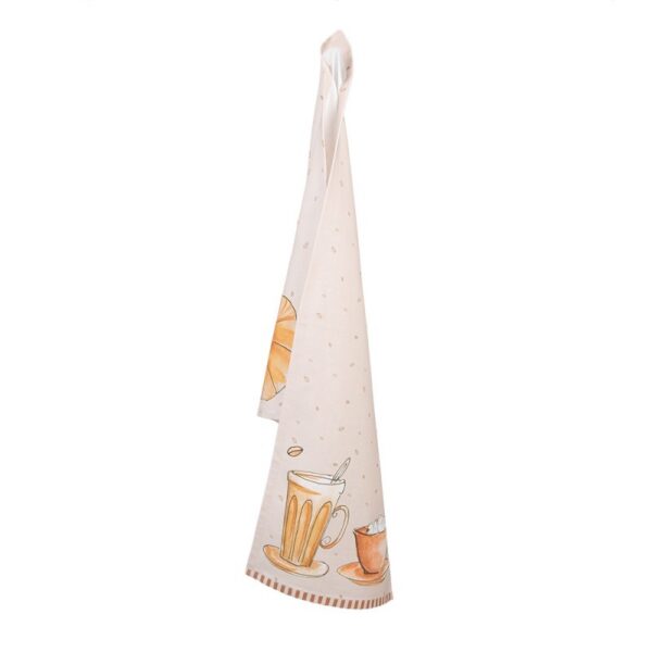 Theedoek 50x70 cm Beige Katoen Croissant en Koffie Keukenhanddoek