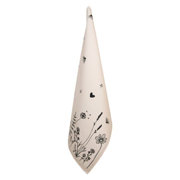 Theedoek 50x70 cm Beige Zwart Katoen Bloemen Keukenhanddoek