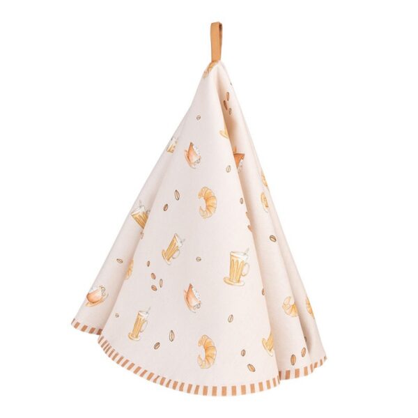 Theedoek Ø 80 cm Beige Katoen Croissant en Koffie Vaatdoek