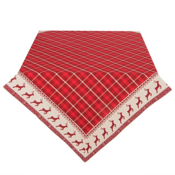 Vierkant Tafelkleed Kerst 150x150 cm Rood Beige Katoen Hert en Kerst Tafellaken