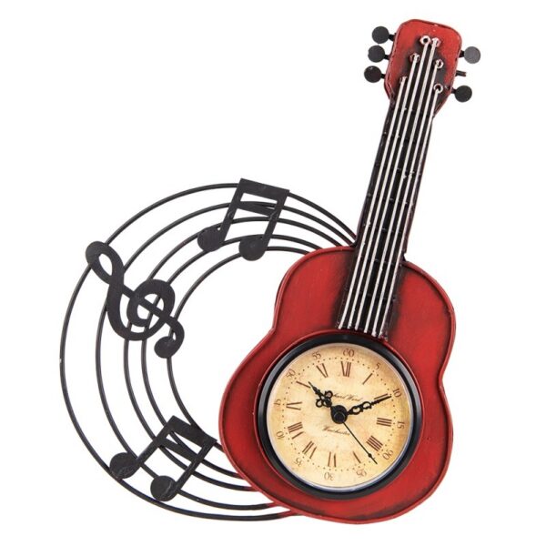 Wandklok Gitaar 28x22 cm Rood Metaal Muurklok