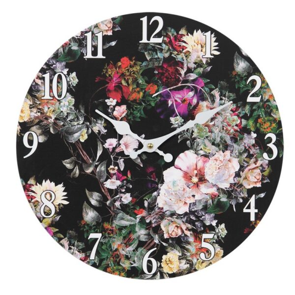 Wandklok Ø 34 cm Zwart Groen Mdf Bloemen Muurklok