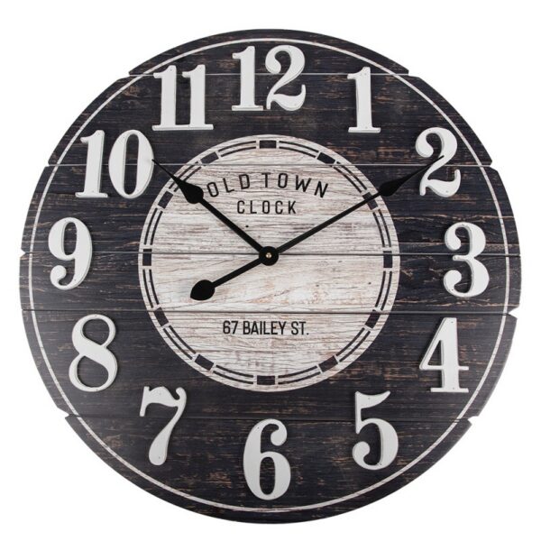 Wandklok O 59x5 cm Zwart Hout Muurklok