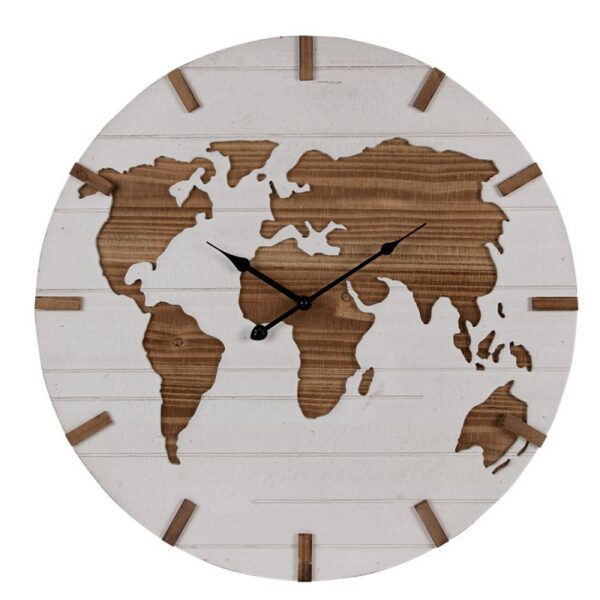 Wandklok O 60 cm Wit Bruin Mdf Wereldkaart Muurklok