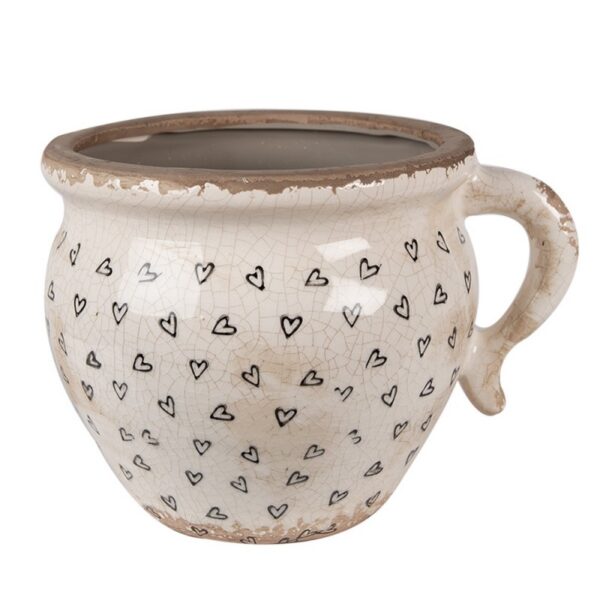 Bloempot 17x14x12 cm Beige Zwart Keramiek Hartjes Bloempot Binnen