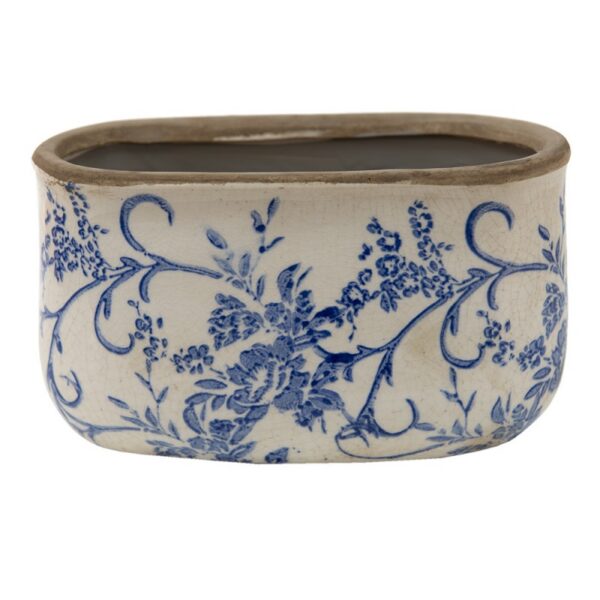 Bloempot 17x9x10 cm Blauw Wit Keramiek Bloemen Bloempot Binnen