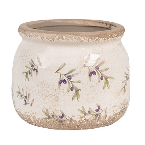 Bloempot Binnen Ø 12x10 cm Beige Blauw Keramiek Olijven Plantenpot