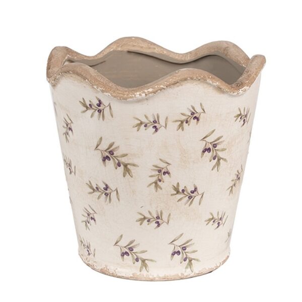 Bloempot Binnen Ø 19x18 cm Beige Blauw Keramiek Olijven Plantenpot