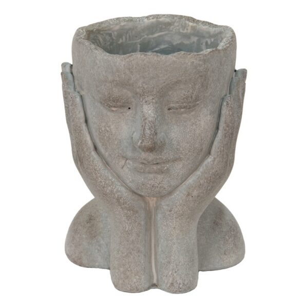 Bloempot Hoofd 16x16x22 cm Grijs Steen Handen Bloempot Binnen