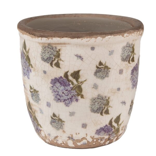 Bloempot Ø 11x10 cm Beige Blauw Keramiek Bloemen Bloempot Binnen
