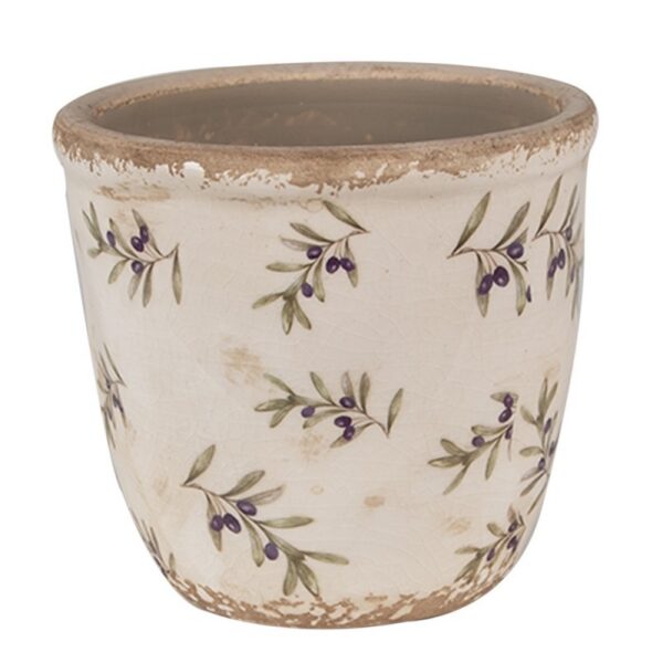Bloempot Ø 11x10 cm Beige Blauw Keramiek Olijven Bloempot Binnen