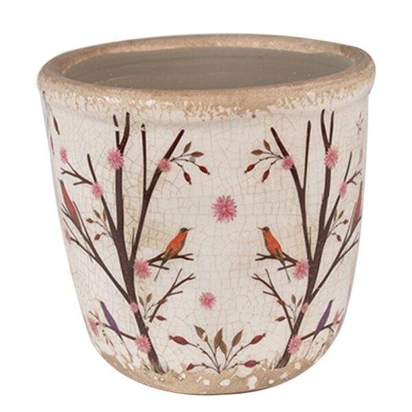 Bloempot Ø 11x10 cm Beige Bruin Keramiek Takken Bloempot Binnen