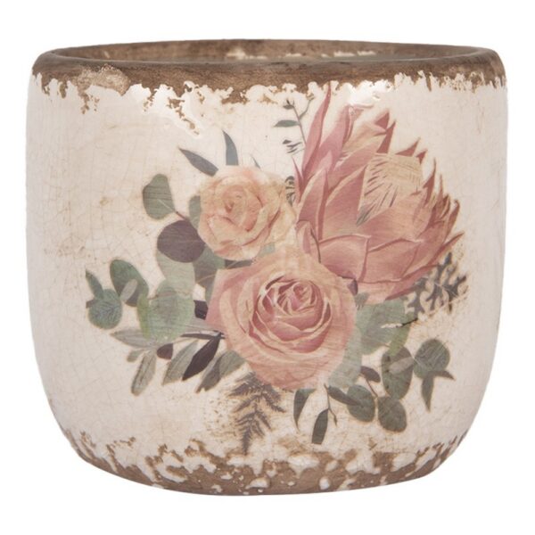 Bloempot Ø 11x10 cm Beige Keramiek Bloemen