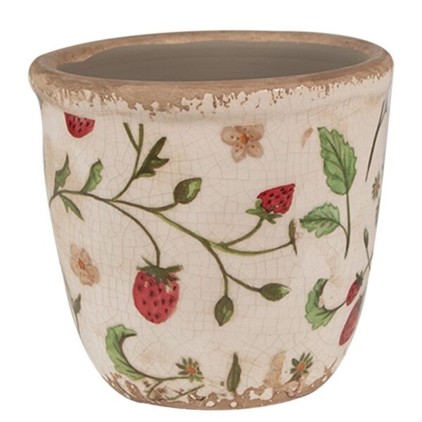 Bloempot Ø 11x10 cm Beige Rood Keramiek Aardbeien Bloempot Binnen