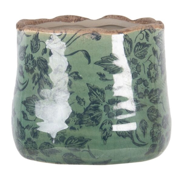 Bloempot Ø 11x10 cm Groen Keramiek Bladeren Bloempot Binnen