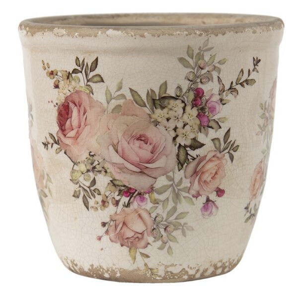 Bloempot Ø 11x10 cm Roze Beige Keramiek Bloemen Bloempot Binnen