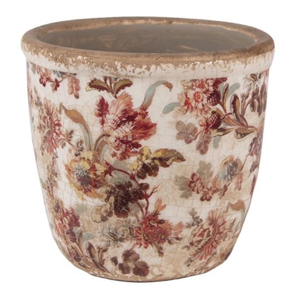 Bloempot Ø 11x11 cm Beige Roze Keramiek Bloemen Bloempot Binnen