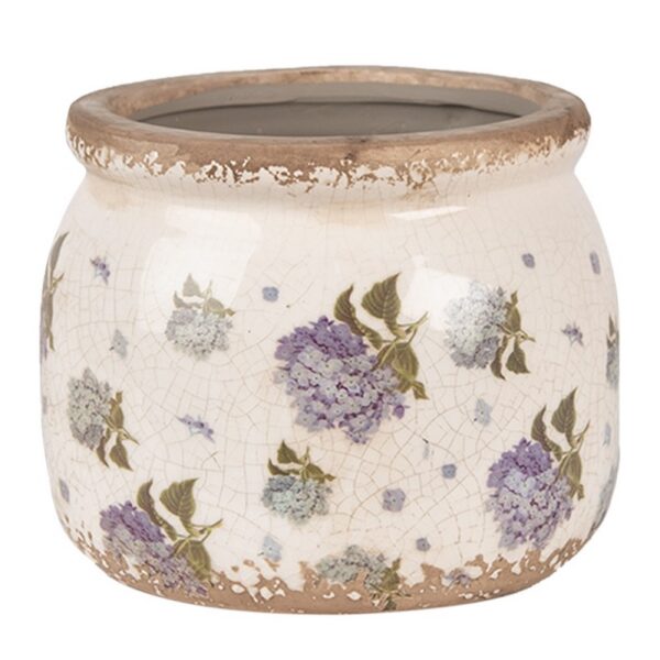 Bloempot Ø 12x10 cm Beige Blauw Keramiek Bloemen Bloempot Binnen