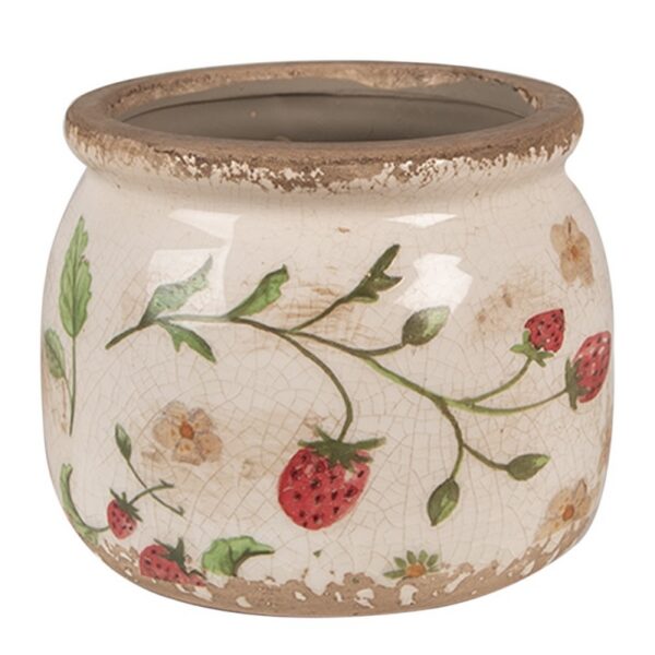 Bloempot Ø 12x10 cm Beige Rood Keramiek Aardbeien Bloempot Binnen