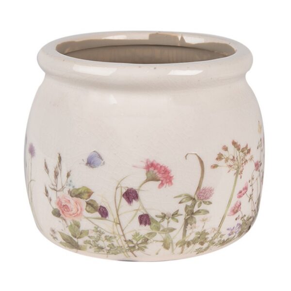 Bloempot Ø 12x10 cm Beige Roze Keramiek Bloemen Bloempot Binnen