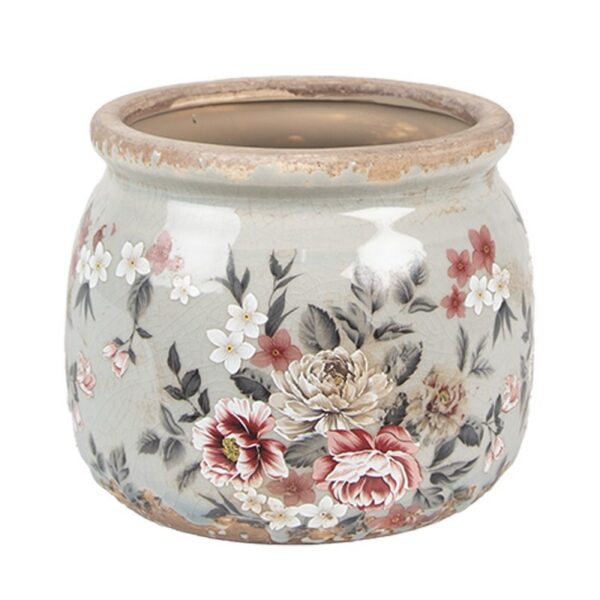 Bloempot Ø 12x10 cm Grijs Keramiek Bloemen
