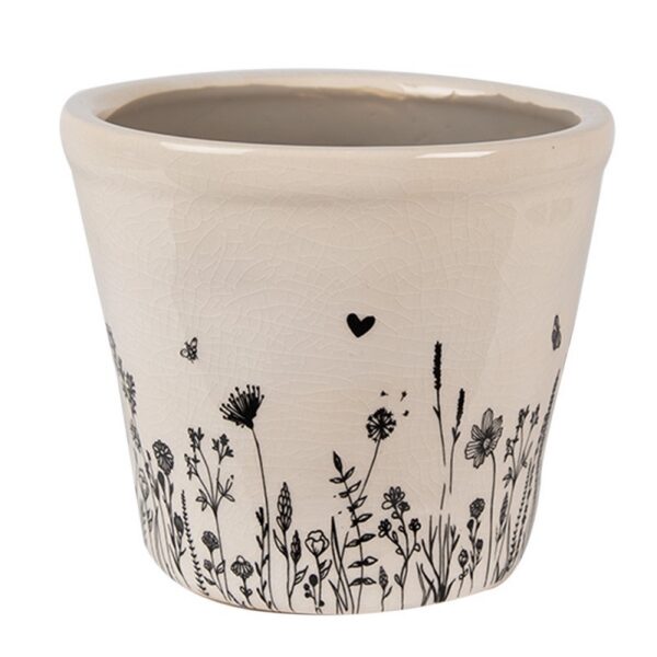 Bloempot Ø 12x11 cm Beige Zwart Keramiek Bloemen Bloempot Binnen