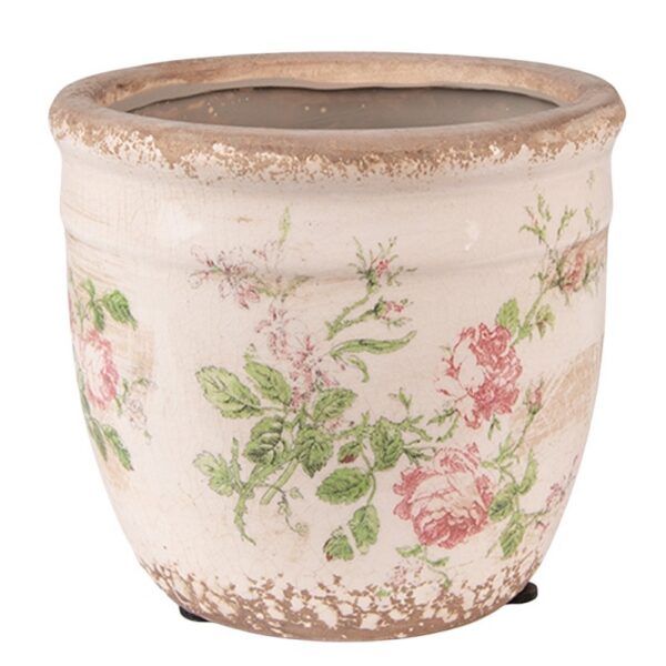 Bloempot Ø 12x11 cm Roze Beige Keramiek Bloemen Bloempot Binnen