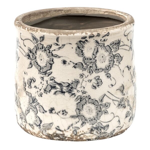 Bloempot Ø 12x12 cm Grijs Beige Keramiek Bloemen Bloempot Binnen
