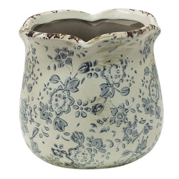 Bloempot Ø 12x12 cm Grijs Beige Keramiek Bloemen Bloempot Binnen
