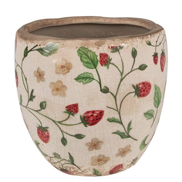 Bloempot Ø 13x11 cm Beige Rood Keramiek Aardbeien