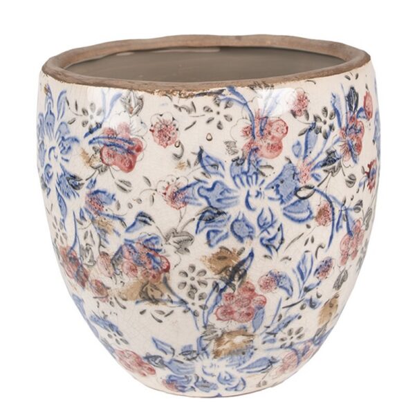 Bloempot Ø 13x11 cm Blauw Beige Keramiek Bloemen Bloempot Binnen