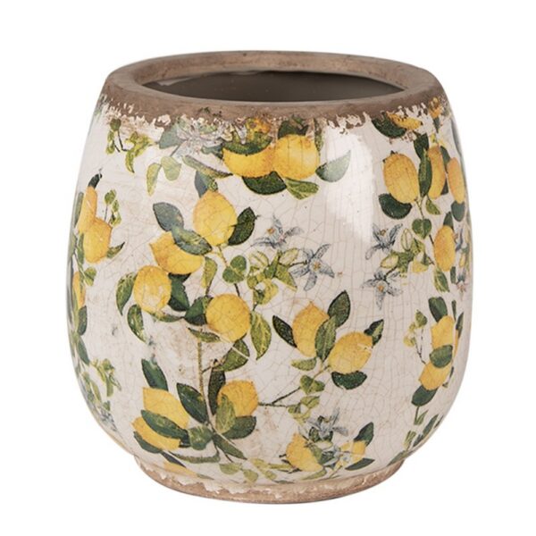 Bloempot Ø 13x13 cm Beige Geel Keramiek Citroenen Bloempot Binnen
