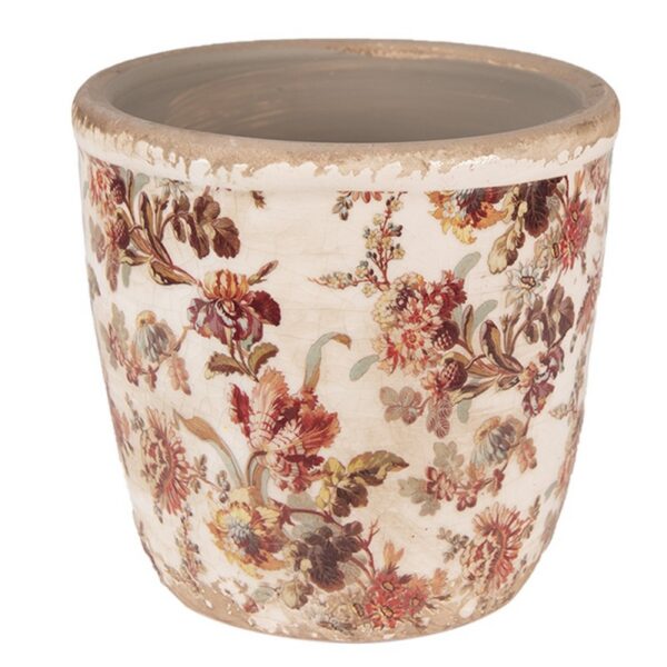 Bloempot Ø 13x13 cm Beige Roze Keramiek Bloemen Bloempot Binnen