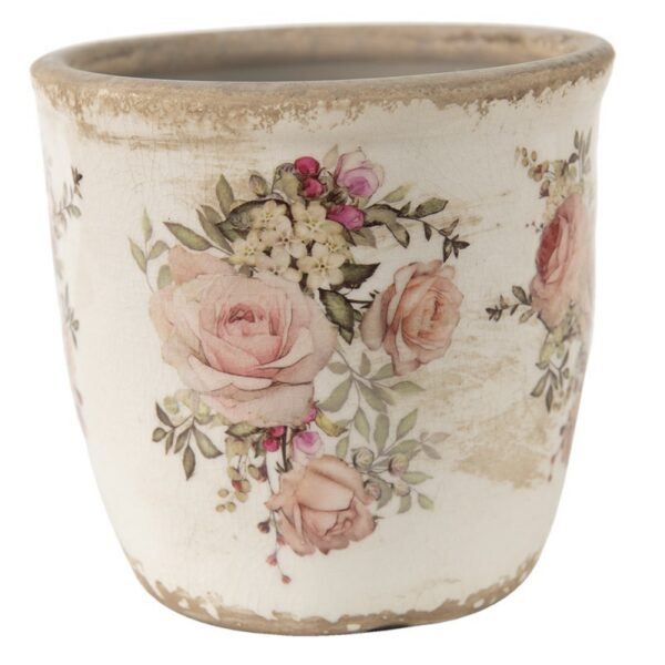 Bloempot Ø 14x13 cm Roze Beige Keramiek Bloemen Bloempot Binnen