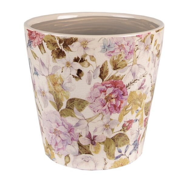 Bloempot Ø 14x13 cm Roze Beige Keramiek Bloemen Bloempot Binnen
