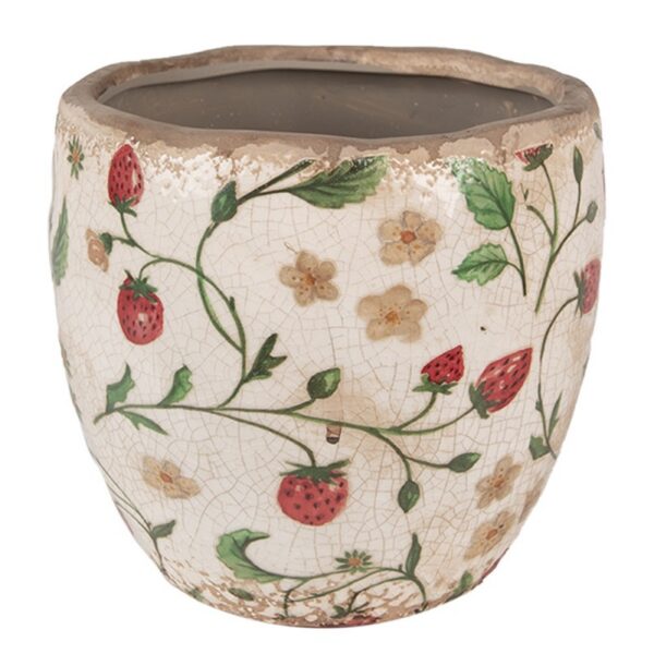Bloempot Ø 14x14 cm Beige Rood Keramiek Aardbeien Bloempot Binnen