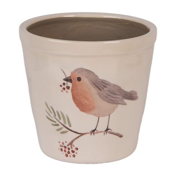 Bloempot Ø 15x14 cm Beige Keramiek Vogel
