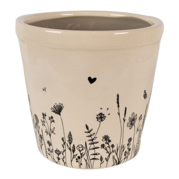 Bloempot Ø 15x14 cm Beige Zwart Keramiek Bloemen Bloempot Binnen