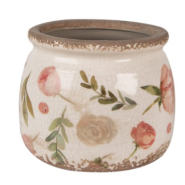 Bloempot Ø 16x13 cm Beige Roze Keramiek Bloemen Bloempot Binnen